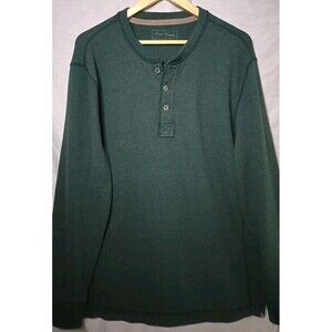 Eddie Bauer Thermal Henley Waffle Shirt, Sz Large Tall, Green